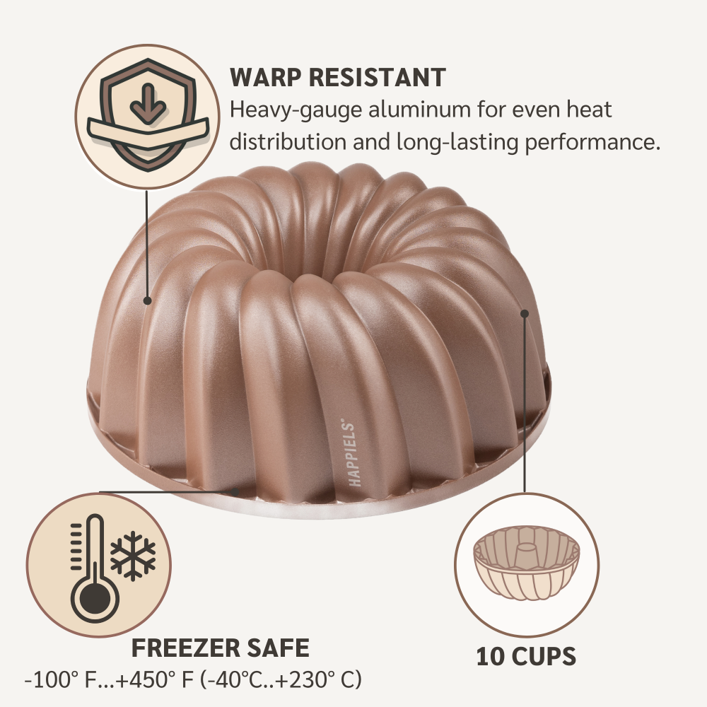 HAPPIELS bundt cake pan fluted tube mold for baking pound pan oven molds nonstick pfoa free pans baking non stick nontoxic toxic german coffee Moldes para pasteles Bundt cake bund best rated top tin tins