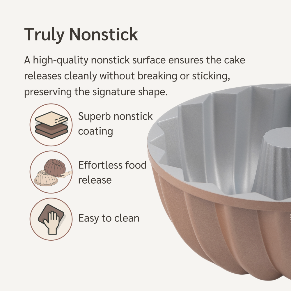 HAPPIELS bundt cake pan fluted tube mold for baking pound pan oven molds nonstick pfoa free pans baking non stick nontoxic toxic german coffee Moldes para pasteles Bundt cake bund best rated top tin tins