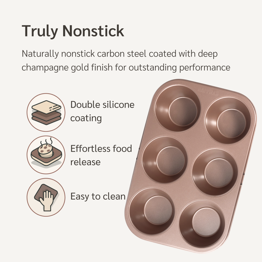 1 Happiels Jumbo muffin pan jumbo tin cupcake best large top rated pans baking big cake tray nonstick non stick non toxic nontoxic PFOA Free happiels tins trays for oven bpa free carbon steel 6 cups cup