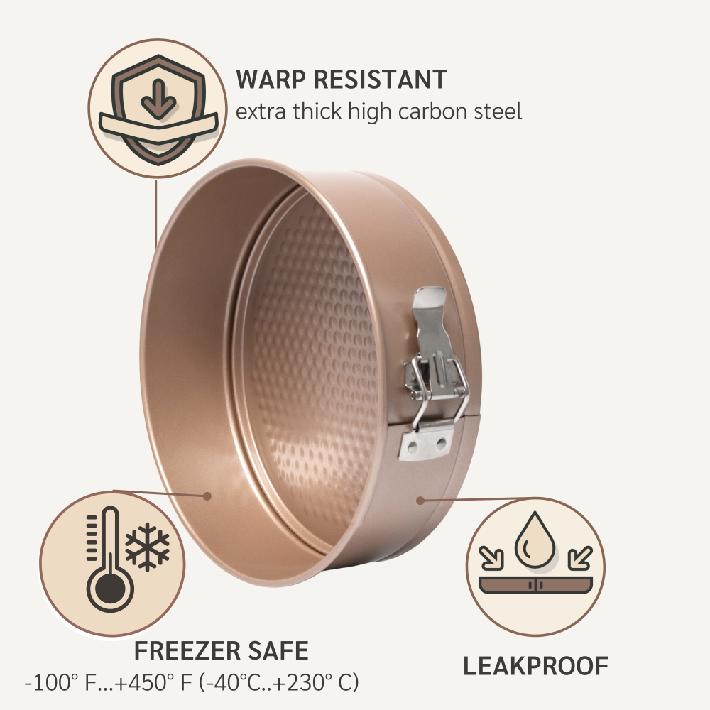 happiels nonstick PFOA, BPA free cheesecake pan non stick toxic springform pans best nontoxic spring form mold molds cake tin tins cake cakes 10 inches in inch leakproof leak proof leak-proof
10in 10inch 10inches inch inches