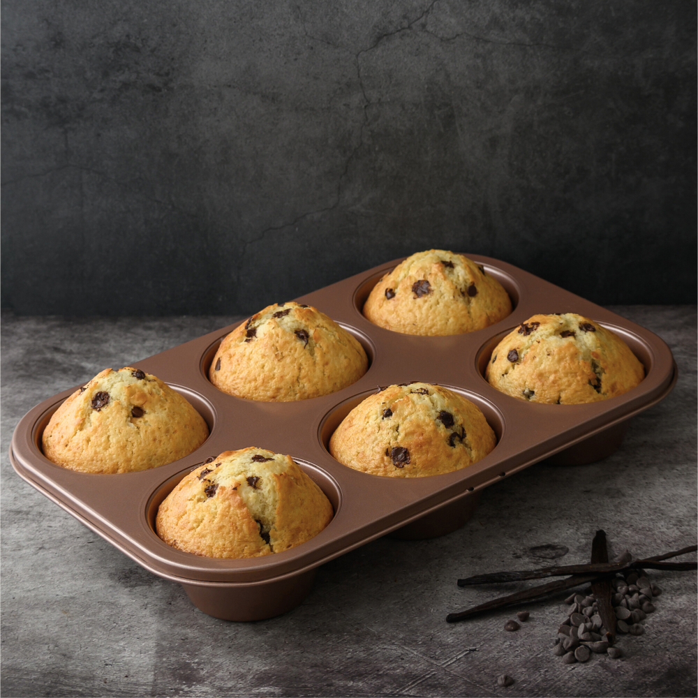 4 Happiels Jumbo muffin pan jumbo tin cupcake best large top rated pans baking big cake tray nonstick non stick non toxic nontoxic PFOA Free happiels tins trays for oven bpa free carbon steel 6 cups cup