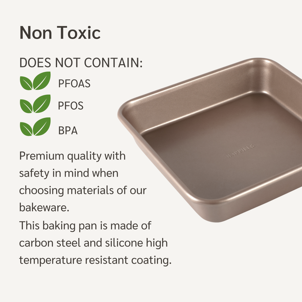 HAPPIELS nonstick PFOA, BPA free 9x9 baking pan non stick toxic 9x 9 pans best nontoxic x9 cake x square brownie 9 x 9 inch inches in