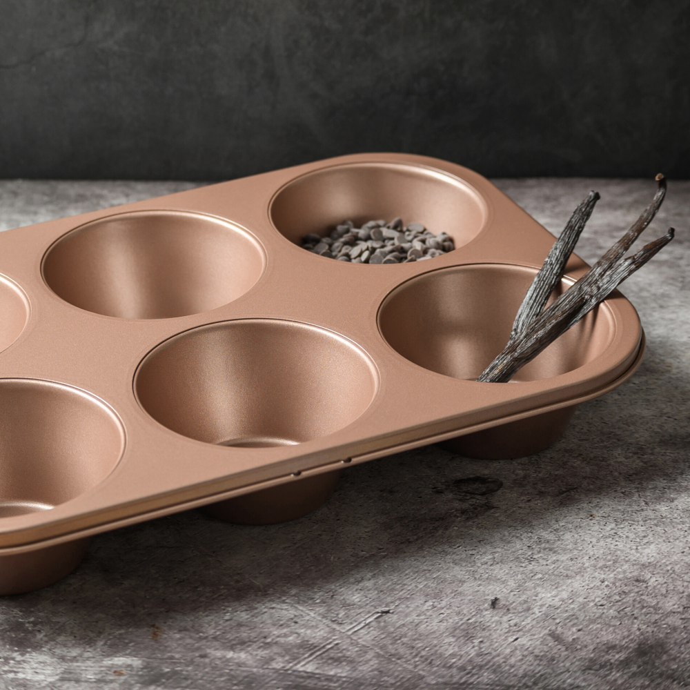 1 Happiels Jumbo muffin pan jumbo tin cupcake best large top rated pans baking big cake tray nonstick non stick non toxic nontoxic PFOA Free happiels tins trays for oven bpa free carbon steel 6 cups cup