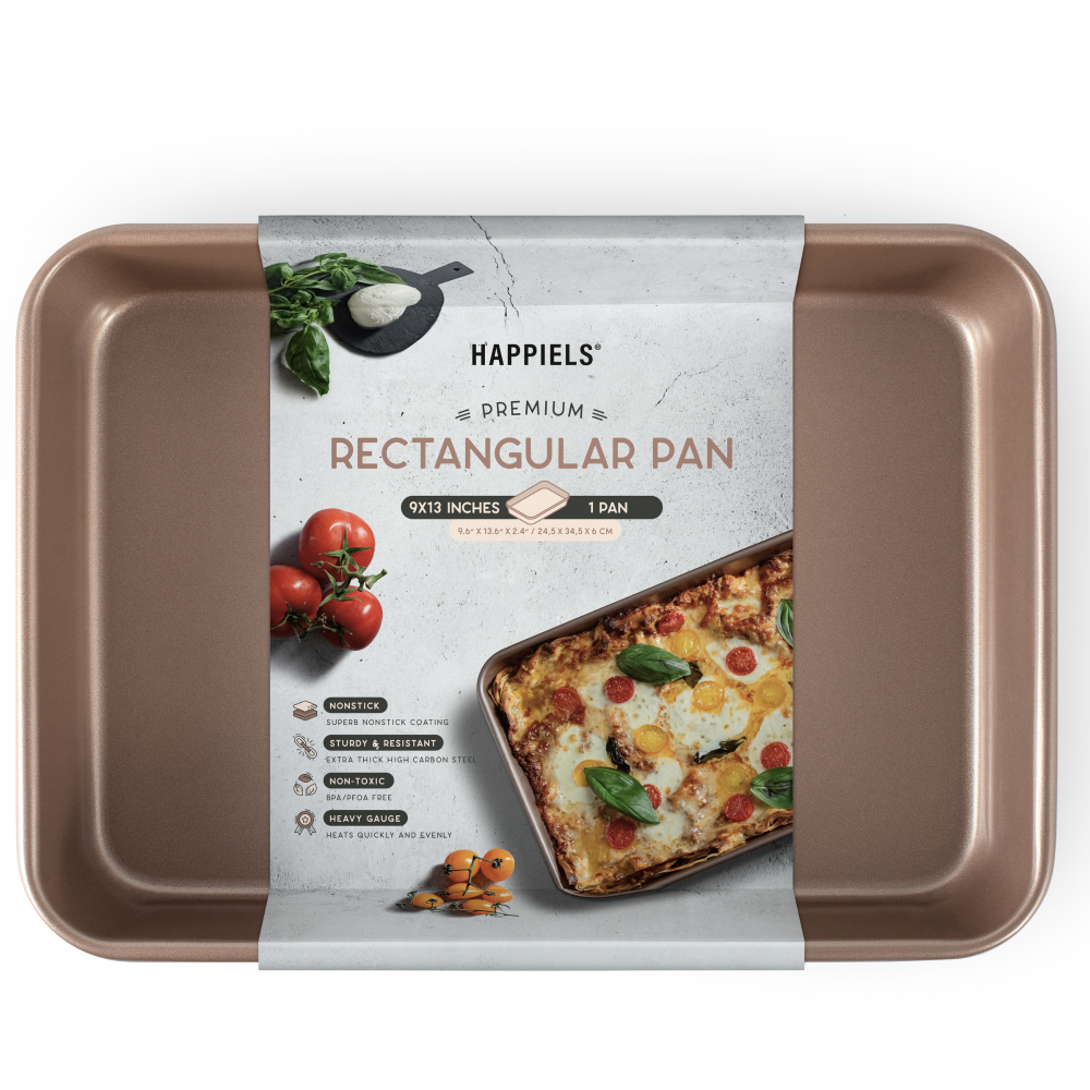 Nonstick Non Toxic 9x13 in Baking Pan for Oven Cake Pan 9 x 13 Non Stick Nontoxic Carbon Steel Gold Roasting Pan 13x9