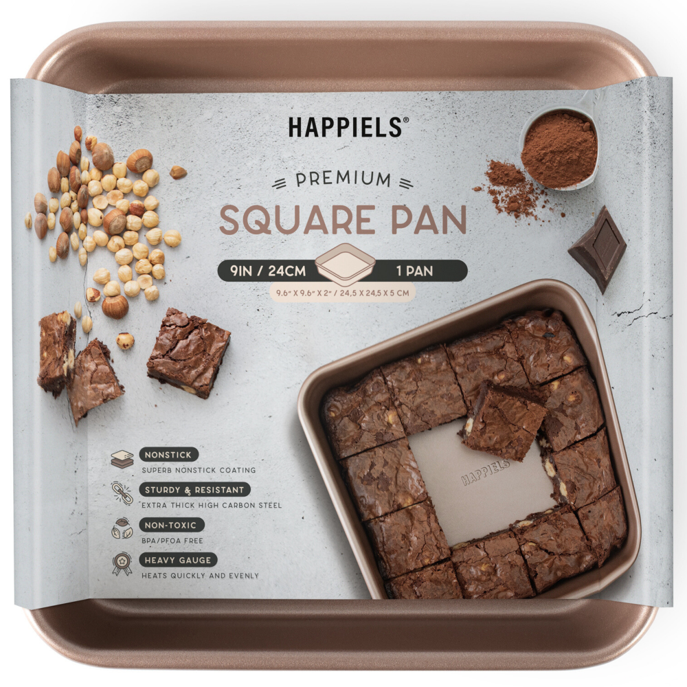 HAPPIELS 9x9 inch Baking Pan Non Stick Non Toxic, Brownie Pan