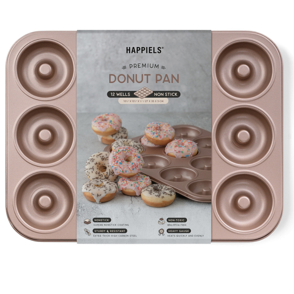 happiels donut pan best top rated nonstick donuts mold molds tin tins tray trays baking nonstick for oven non toxic nontoxic pfoa bpa free without no teflon 12 dozen holes