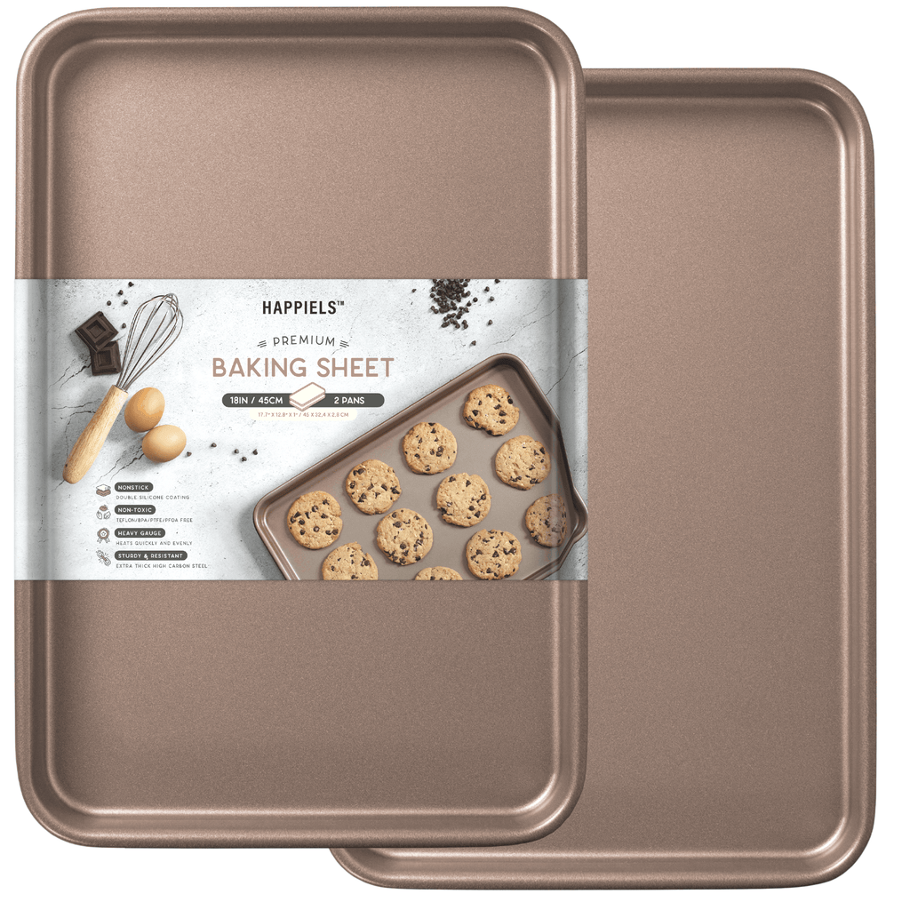 HAPPIELS Non-Toxic Nonstick 15-inch Baking Sheets Nonstick 2-Pack Premium Quality Extra Thick | Cookie Sheets Nonstick Set 15