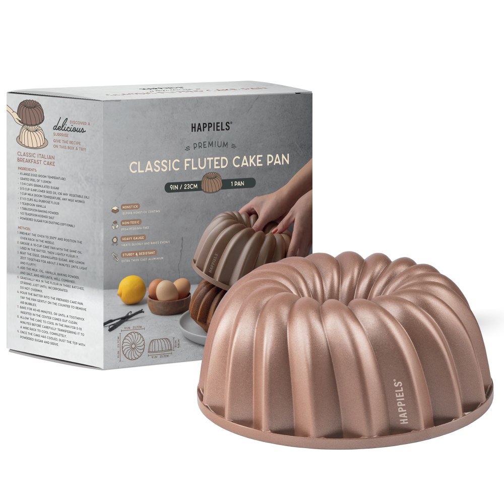 10 HAPPIELS bundt cake pan fluted tube mold for baking pound pan oven molds nonstick pfoa free pans baking non stick nontoxic toxic german coffee Moldes para pasteles Bundt cake bund best rated top tin tins
