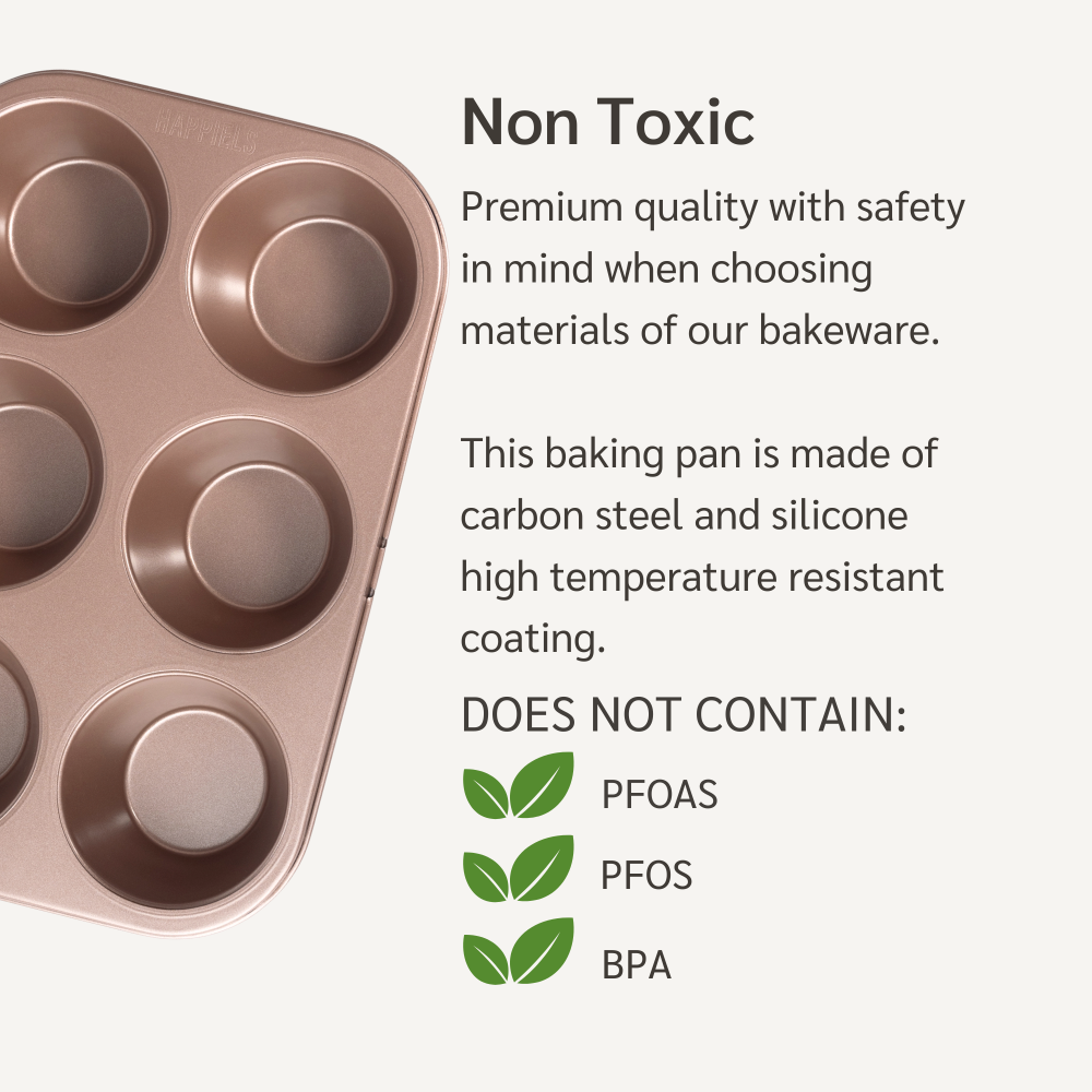 5 1 Happiels Jumbo muffin pan  jumbo tin  cupcake best large top rated pans baking big cake tray nonstick non stick non toxic  nontoxic PFOA Free happiels tins trays for oven bpa free carbon steel 6 cups cup  