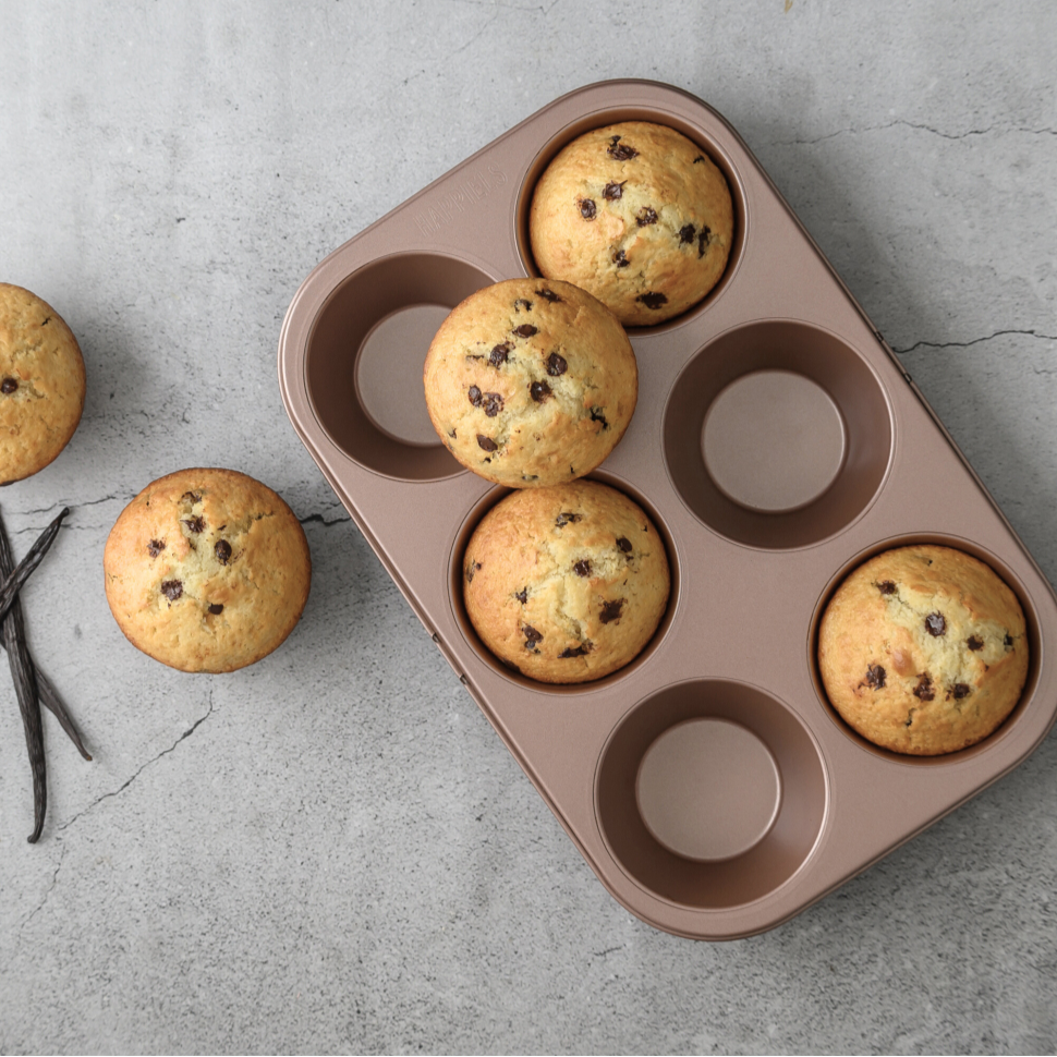 Happiels Jumbo muffin pan  jumbo tin  cupcake best large top rated pans baking big cake tray nonstick non stick non toxic  nontoxic PFOA Free happiels tins trays for oven bpa free carbon steel 6 cups cup 