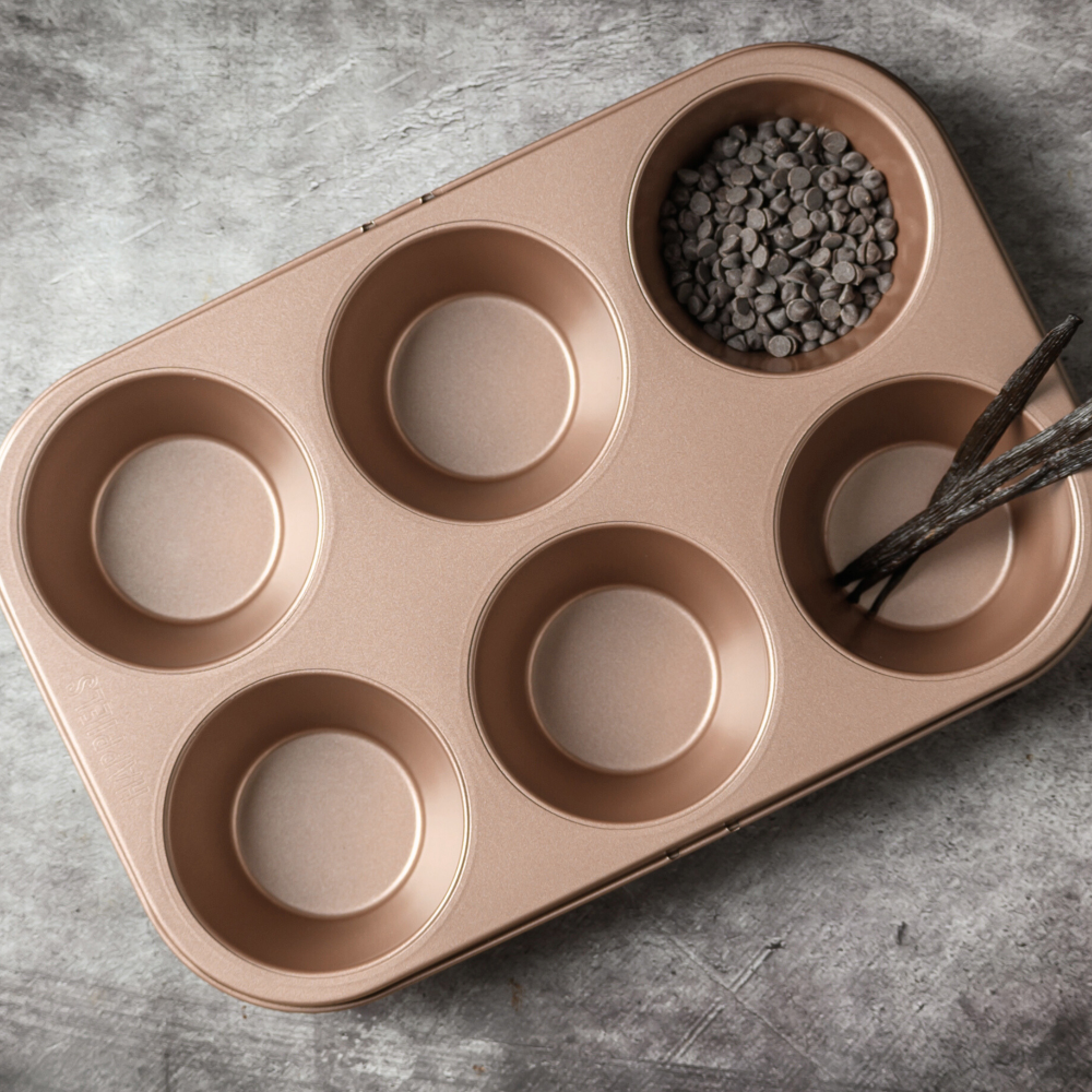 1 Happiels Jumbo muffin pan  jumbo tin  cupcake best large top rated pans baking big cake tray nonstick non stick non toxic  nontoxic PFOA Free happiels tins trays for oven bpa free carbon steel 6 cups cup 