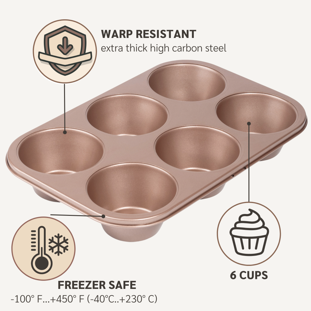 1 Happiels Jumbo muffin pan  jumbo tin  cupcake best large top rated pans baking big cake tray nonstick non stick non toxic  nontoxic PFOA Free happiels tins trays for oven bpa free carbon steel 6 cups cup 
