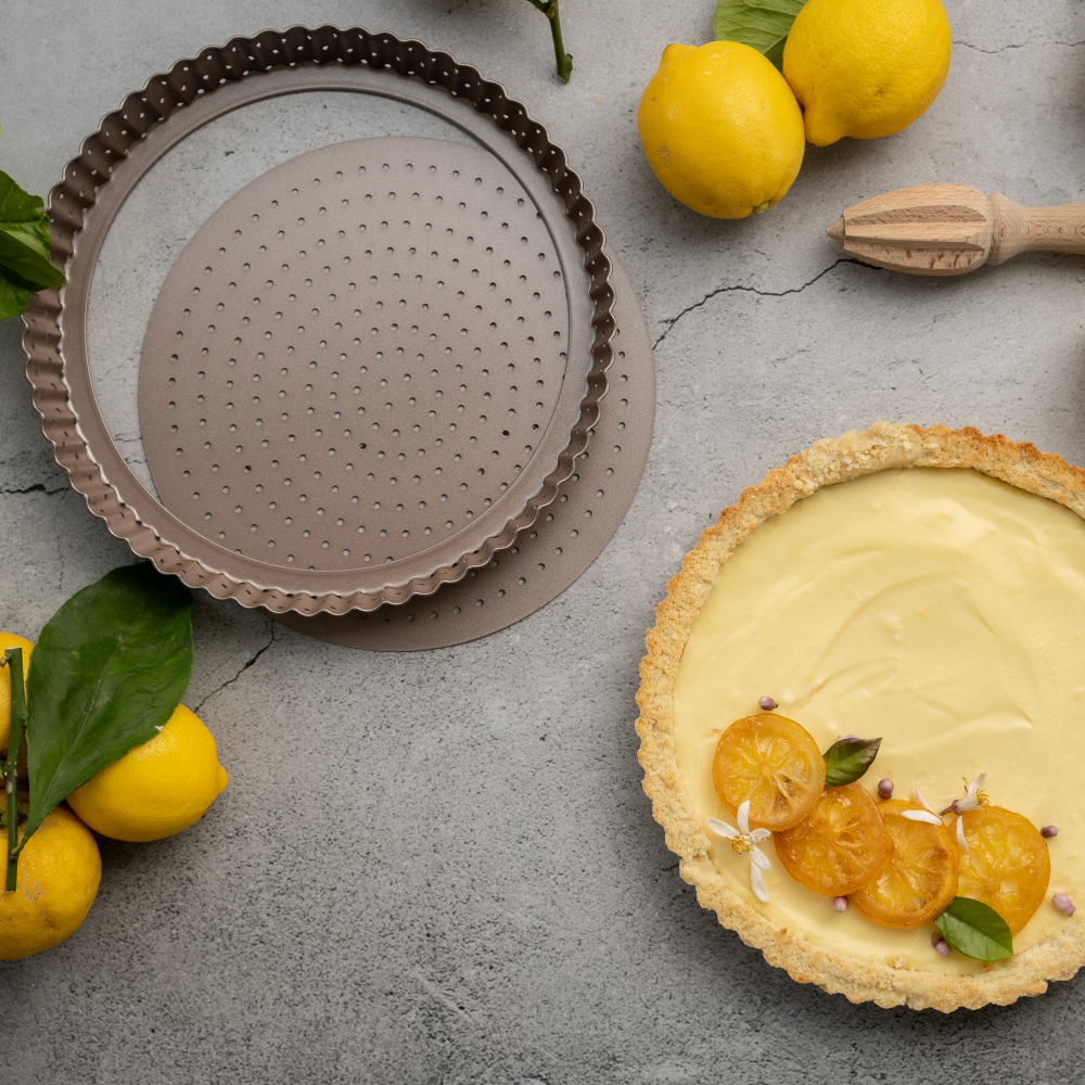 HAPPIELS 9 inch Non Stick Tart Pan With Removable Bottom Perforated Quiche Pan Tart Tin