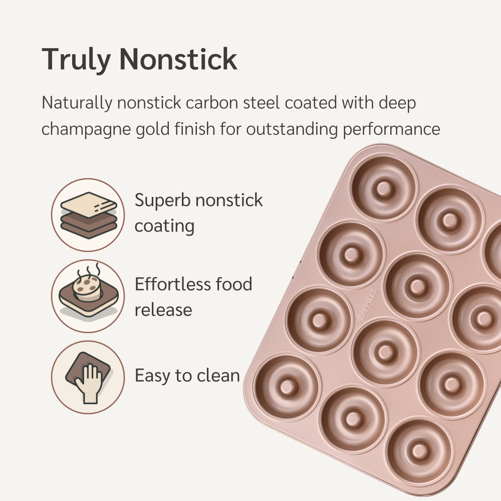  happiels donut pan best top rated nonstick donuts mold molds tin tins tray trays baking nonstick for oven non toxic nontoxic pfoa bpa free without no teflon 12 dozen holes