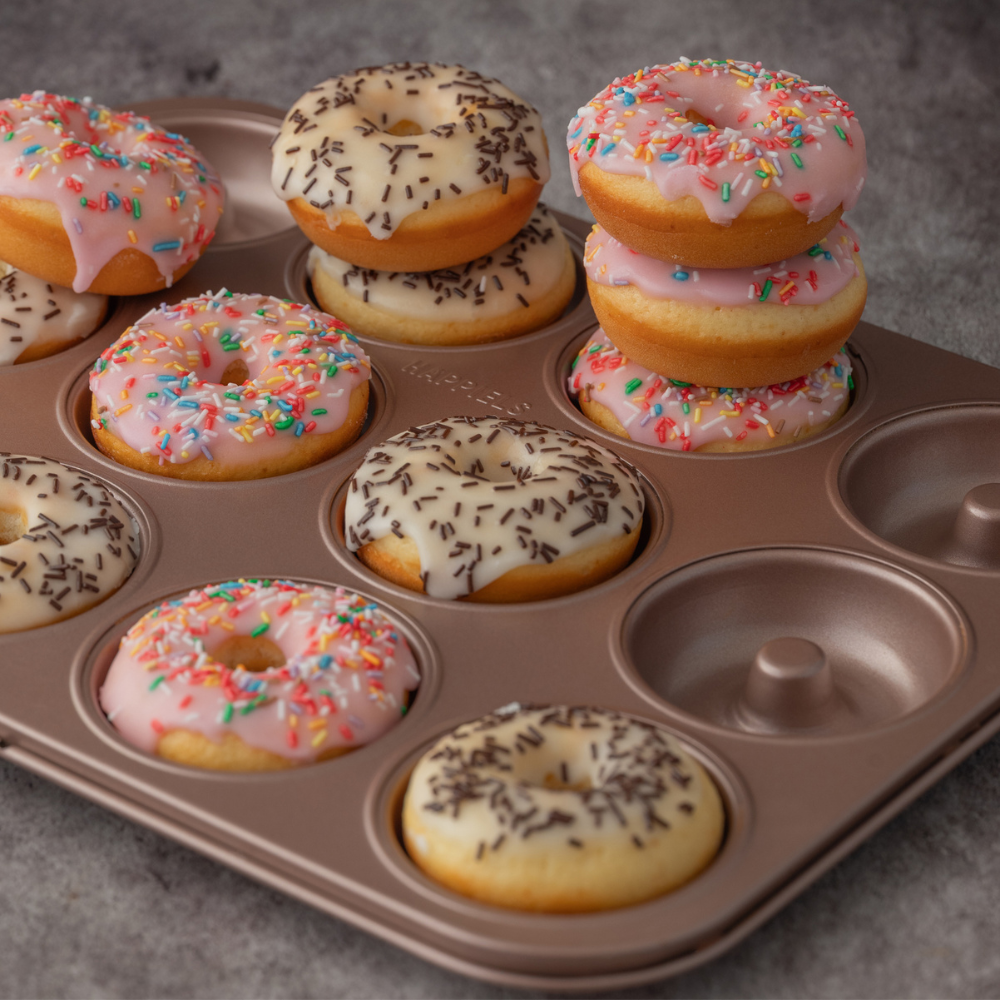 happiels donut pan best top rated nonstick donuts mold molds tin tins tray trays baking nonstick for oven non toxic nontoxic pfoa bpa free without no teflon 12 dozen holes