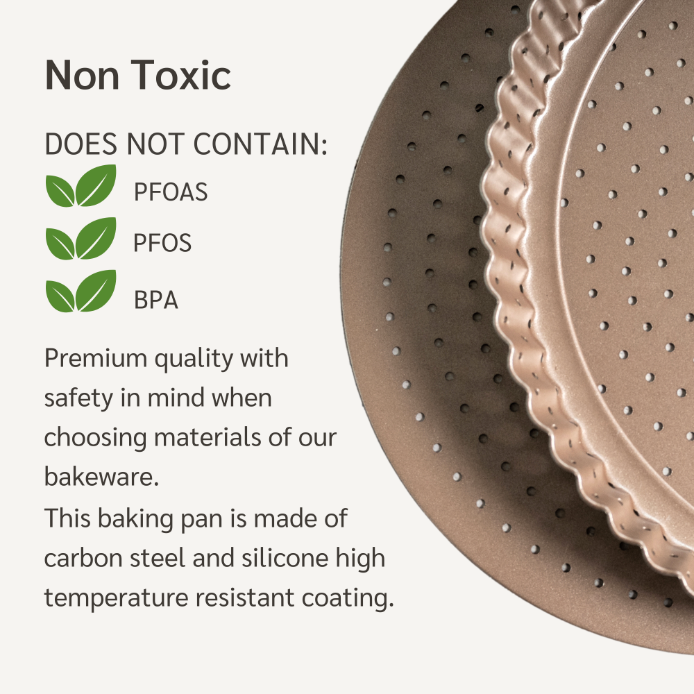 Happiels nonstick PFOA, BPA free tart pan non stick toxic fluted pans best nontoxic perforated mold 9 molds inch removable bottom inches with 9in 9inch 9inches holes tin tins pie quiche 
