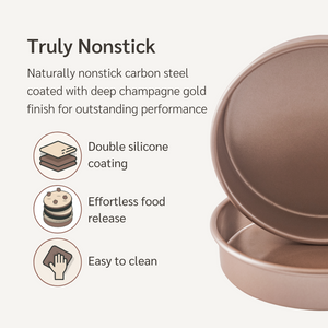 HAPPIELS premium nonstick and non-toxic baking pans. Cookie sheets, baking sheets, cake, half sheet pan, round cake, muffin, loaf  square, brownie PFTE free, bakeware set sets non stick non-stick non toxic nontoxic carbon steel ᚠᛒᛟᛋ 